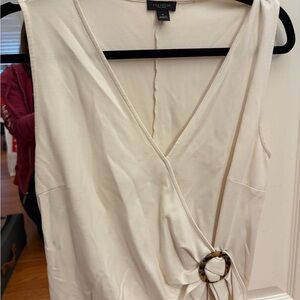 Ann Taylor Cream Sleeveless Wrap Blouse